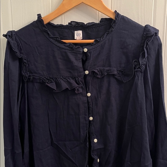 Navy Ruffle Button-Up Blouse - Picture 2 of 2